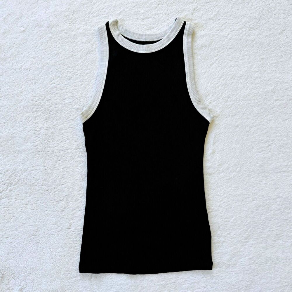 A New Day Ribbed Tank Top Black White High Neck Sleeveless XS